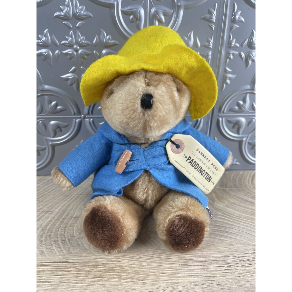 VTG 10" Eden Toys Paddington Bear Plush Stuffed Animal Toggle Coat Yellow Hat